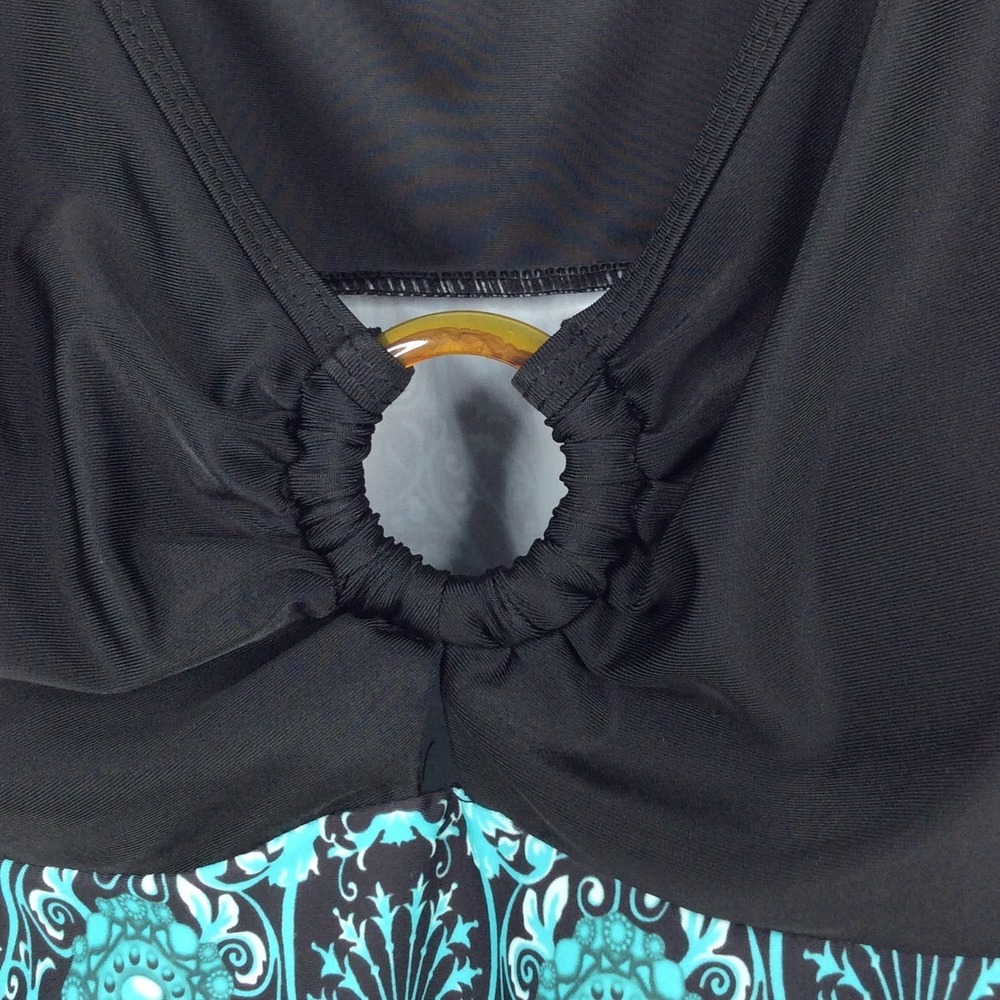 Women's 2PC Swimsuit Set Size 1XL Green Black Tankini Top Boyshorts Bottoms - Picture 7 of 15